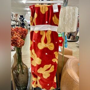 Gingerbread Bows Red Plush Christmas Blanket